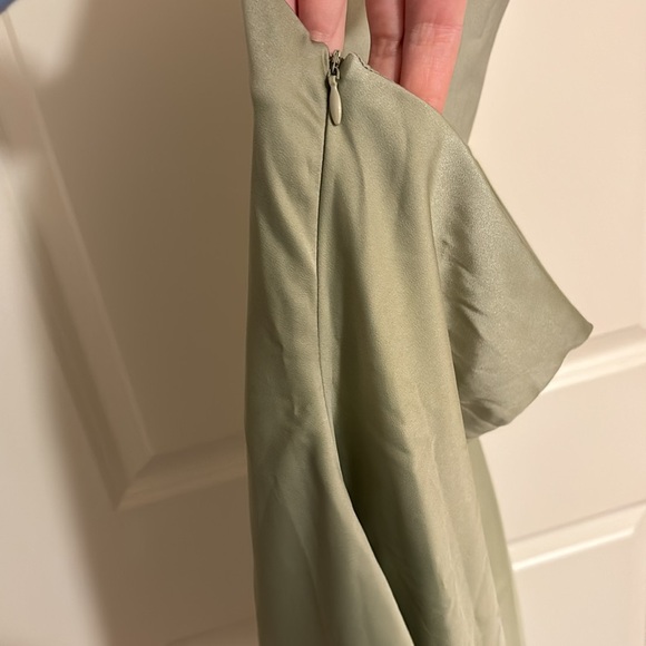 LE LIS Satin Sage Green Cocktail Hour Halter Dress - Picture 8 of 9